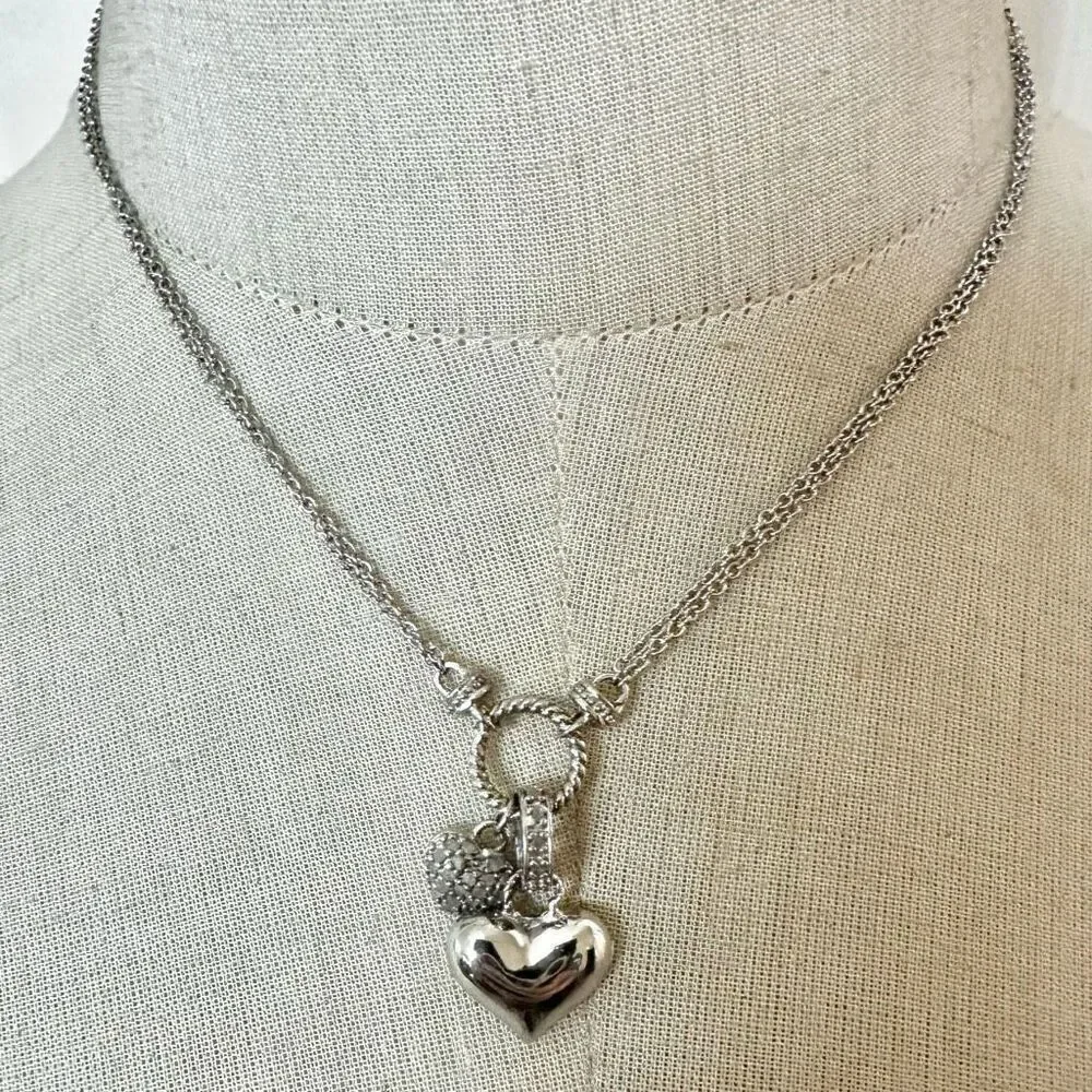 DBJ silver double heart pendant necklace